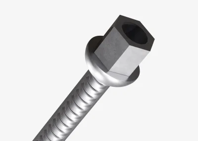Close-up of a Minova All Thread Bar hemisphere washer and nut assembly for secure load transfer to the plate