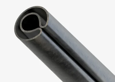 Close-up of the Minova Expandable Rock Bolt folded steel tube showing the inflation bushing and welded end fittings