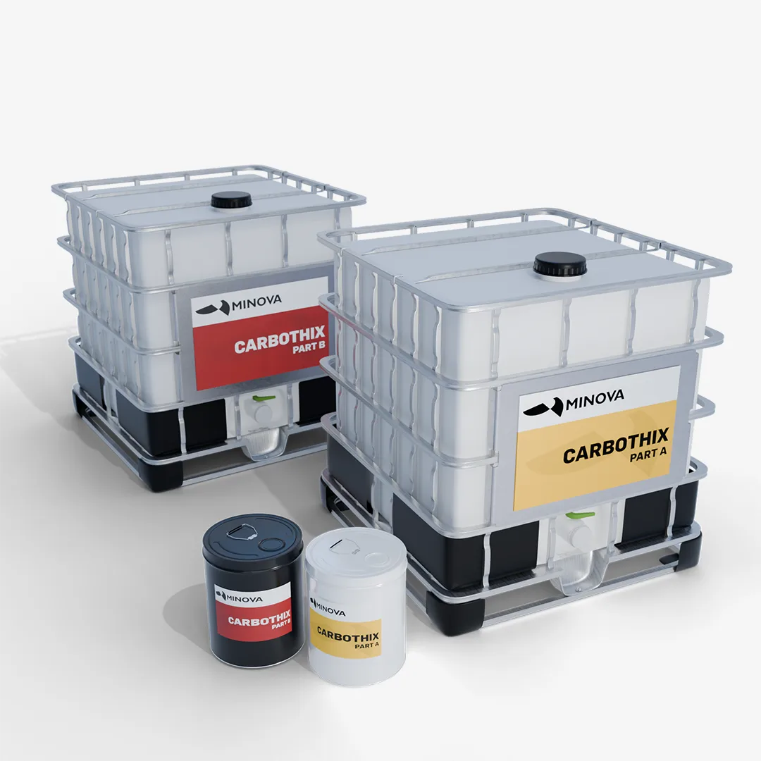 Minova CarboThix two-component pumpable silicate resin packaging for cable bolt and self-drilling anchor installation
