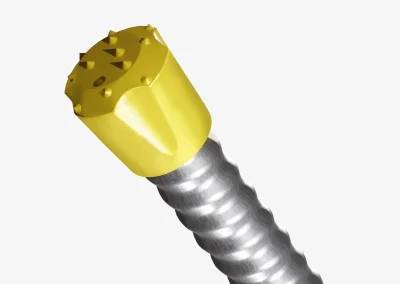 Close-up of the Minova UniPass Dynamic Bolt yielding section that absorbs seismic energy through controlled deformation