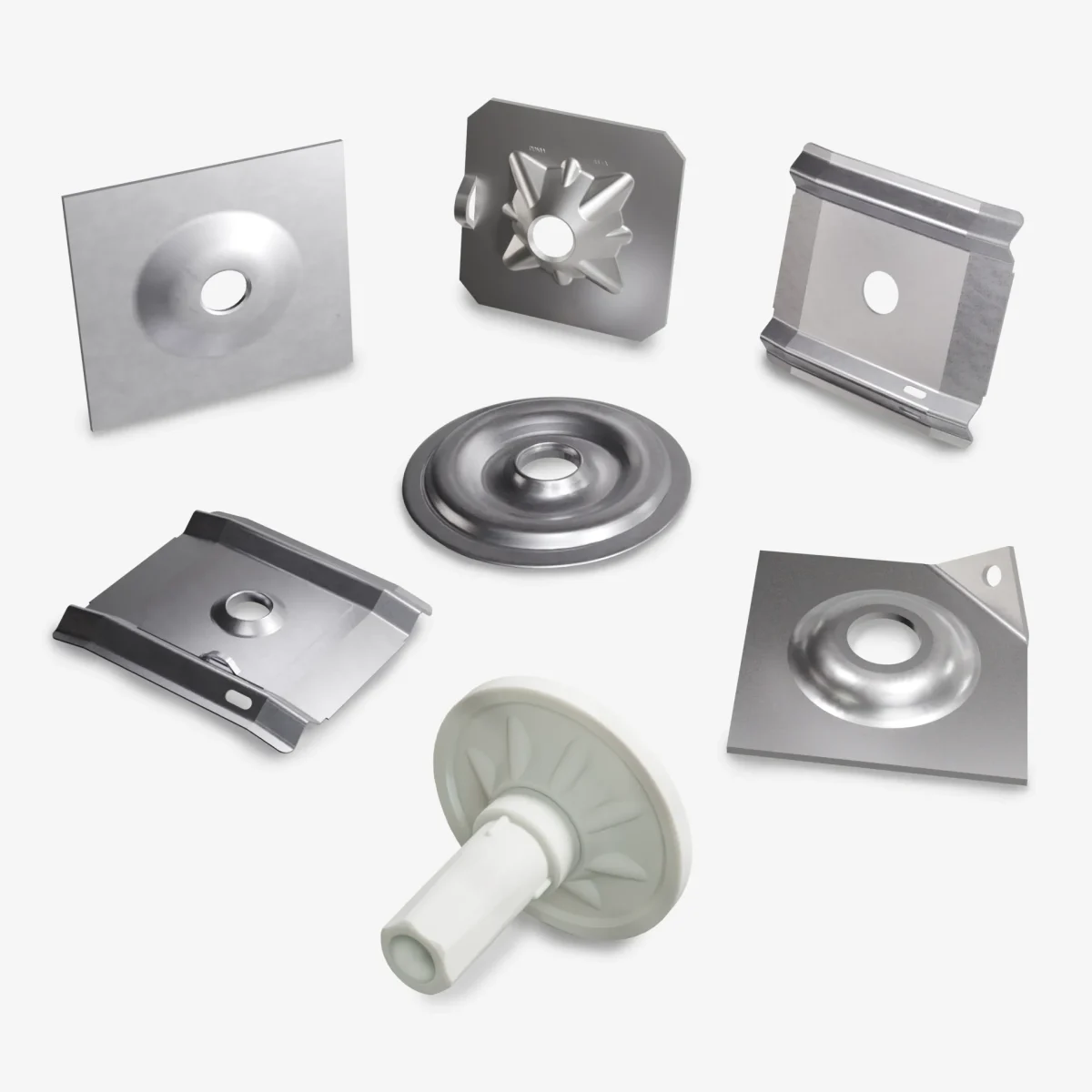 Minova high-strength steel roof plates range: Dome, Strata, Combi, Crown, Flat and Hanger variants for underground ground support