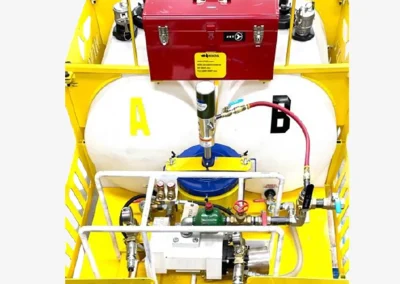 Close-up of the Minova SK90 twin KP1/11 gear pump stages for balanced A and B resin component delivery